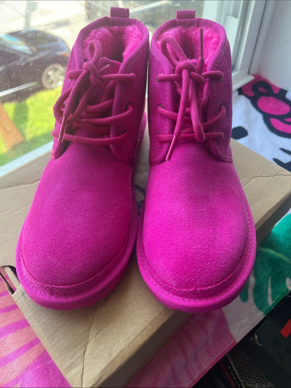 UGG Kids Pink Suede Lace-Up Boots